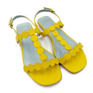 Frances Valentine Kiki Mini Dot Sandals Yellow Leather Slingback Flat Sz 6.5